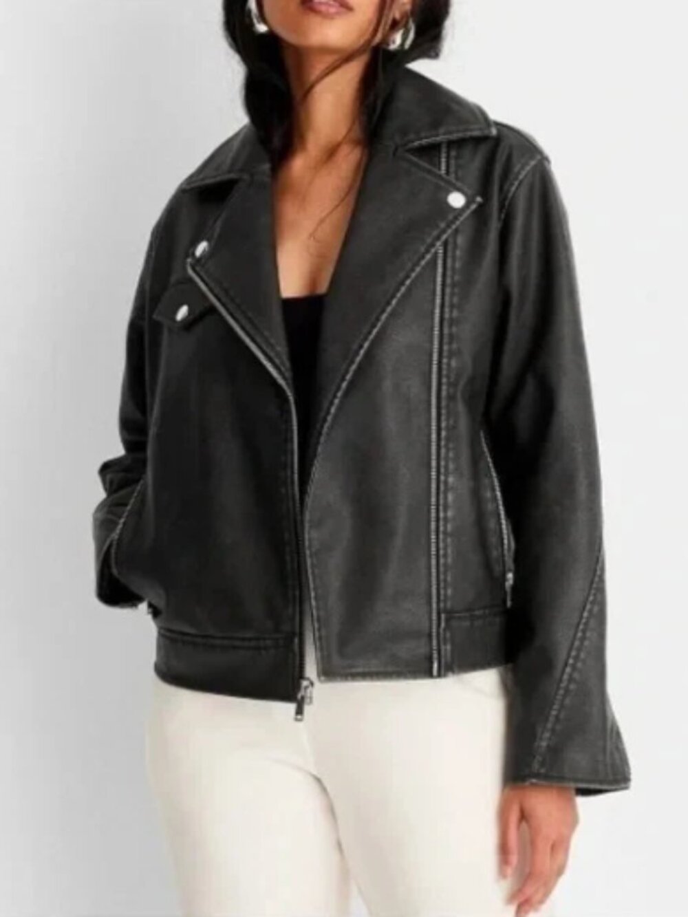 Universal Thread Women's Moto Jacket Faux Leather Faded Large NWT